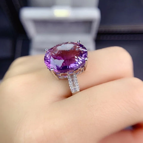 Natural Purple Amethyst Quartz Adjustable Ring