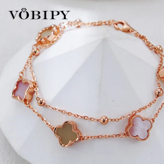 VOBIPY 925 Silver Double Sided Clover bracelet