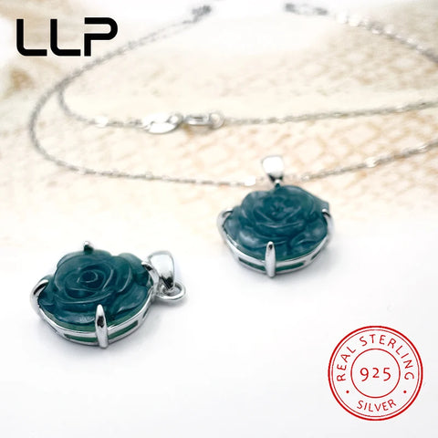 S925 Silver Inlaid Natural Rose Jade Pendant Temperament Elegant Woman Sexy Girl Holiday Gift
