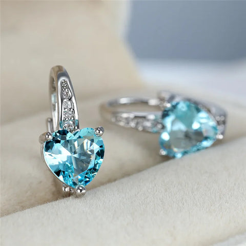 Crystal Purple Stone Hoop Earrings Aqua Blue