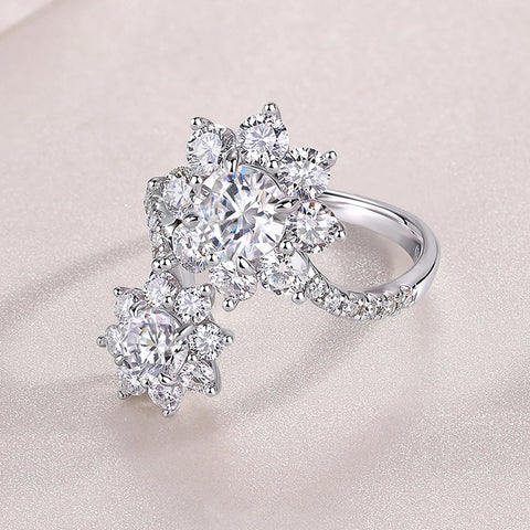Double Sunflower Full Moissanite Engagement Rings