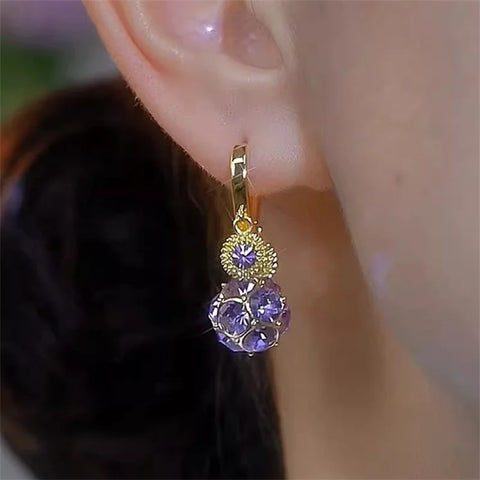 Fashion Trend Purple Crystal Zircon Flower Drop Earrings