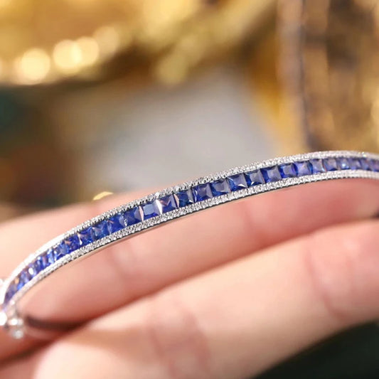 Aazuo 18K Pure White Gold Natrual Blue Sapphires