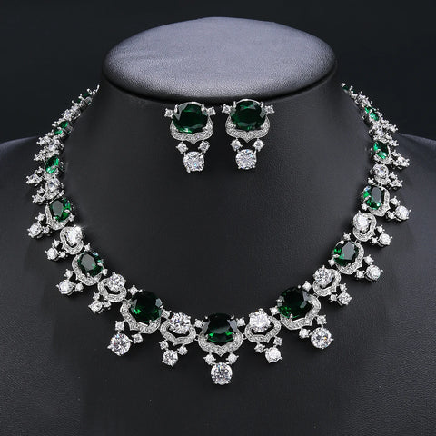 Luxury Cubic Zirconia Imitation agate stone Bridal Wedding Jewelry Set Ladies Party Lip Pendant Necklace Earrings Set  CN11330