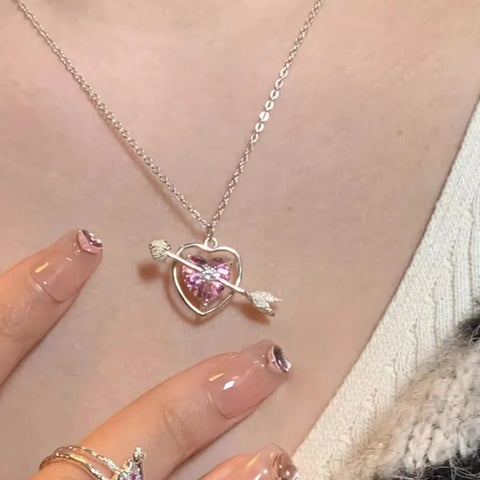 Y2K Accessories Fashion Peach Heart Water Drop Pendant Necklace Purple Crystal Egirl Sweet Cool Clavicle Chain Aesthetic Jewelry
