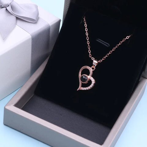 925 Sterling Silver Projected Zircon Heart I Love You in a Hunderd Language Necklace Pendant For Women Wedding Party Gift Collar