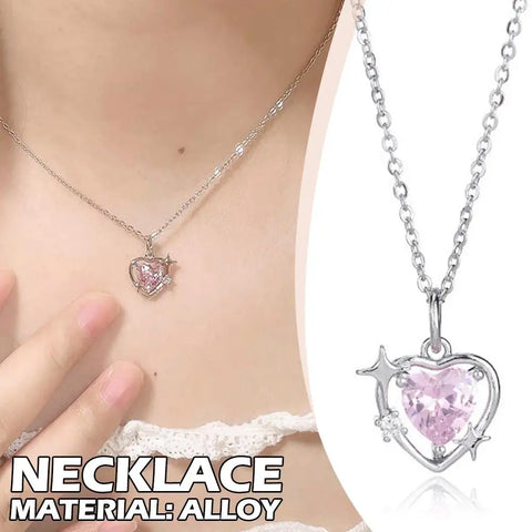 Pink Heart Pendant Necklace for Women Lovers Rhinestione Clavicle Chain Chocker Female Cute Crystal Moonstone Necklace Jewl F7K6