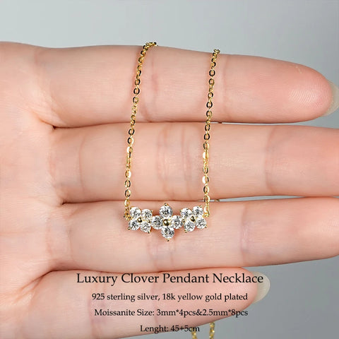 IOGOU Flower Clover Moissanite Pendant Necklace 925 Silver Clavicle Adjustable Chain for Women Girls Gift GRA Certified Jewelry