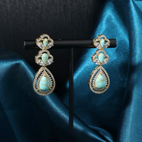021560 Bridal Necklace Set for Women Turquoise Cubic Zirconia Jewelry Engagement Party Wedding Expensive Jewelry Set Handwork