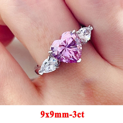Luxury 1-3ct Pink Heart Moissanite Rings