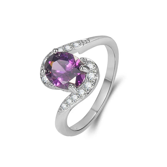 Genuine 925 Sterling Silver Amethyst Ring