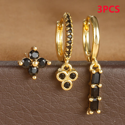 3PCS Stainless Steel Multicolor Crystal Hoop Earrings