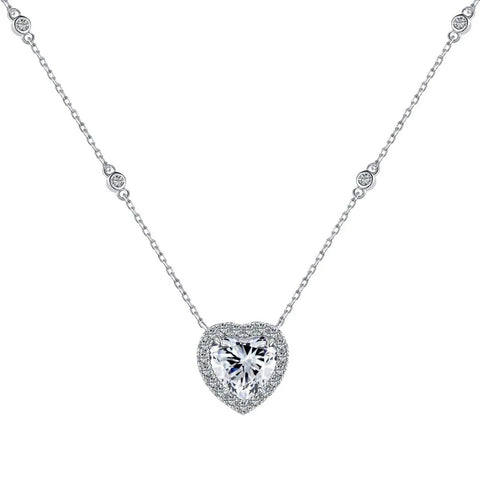 Genuine S925 Sterling Silver 10mm Heart Cubic Zirconia Pendant Necklace Adjustable Chain Jewelry Gift for Women Valentines Day