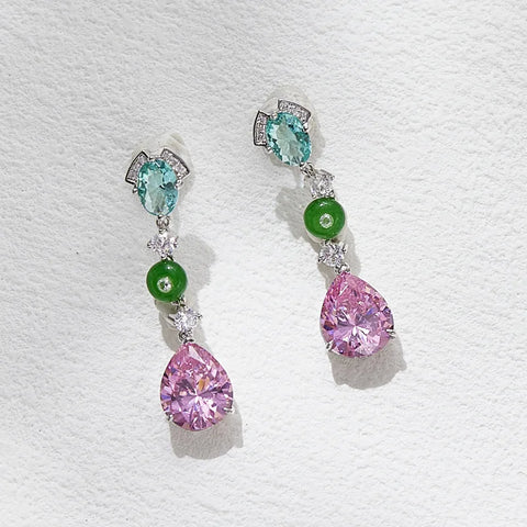 Designer Collection Style Ring Earrings Necklace Women Lady Inlay Pink Round Cubic Zircon Enamel Dinner Party Jewelry Sets