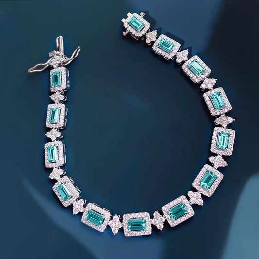 Handmade Lab Aquamarine Diamond Bangle Bracelet