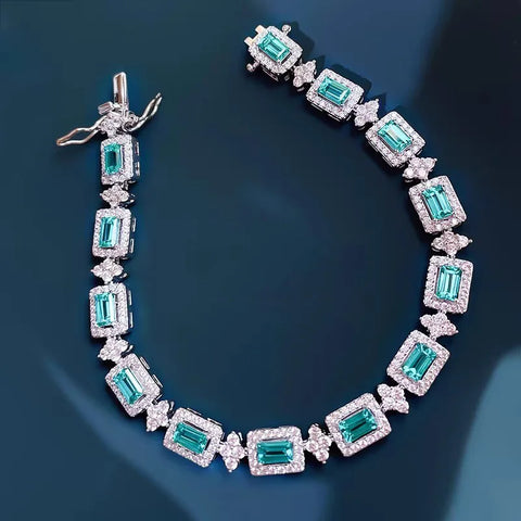 Handmade Lab Aquamarine Diamond Bangle Bracelet