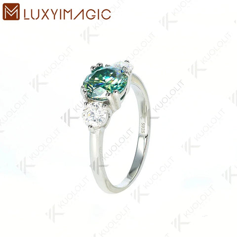 Luxyimagic 2CT Cyan Moissanite and 0.8ct White Moissanite Rings