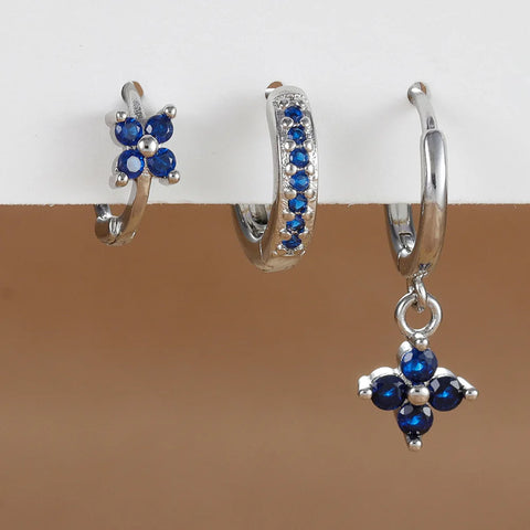 3PCS Fashion Orange Blue Zircon Hanging Earrings