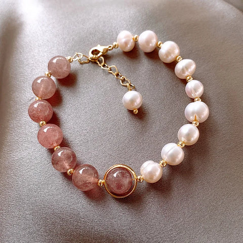 Baroque Freshwater Pearl & Strawberry Quartz Bracelets