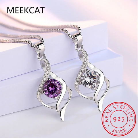 Natural Purple Amethyst 925 Sterling Silver round Cut Water Drop Pendant Necklace Gemstone Statement Fine Jewelry Colar De Prata