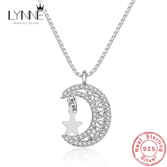 New 925 Sterling Silver Star&Moon Rhinestone Pendant Neckalces Women Fashion Jewelry Constellation Rose Gold Zircon Choker Chain
