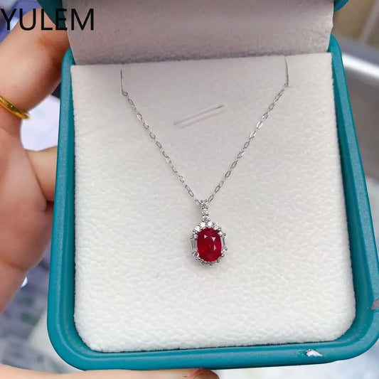 YULEM Natural Ruby Pendant Necklace for Women Lady Girl 925 Sterling Silver Natural Gemstone Gift