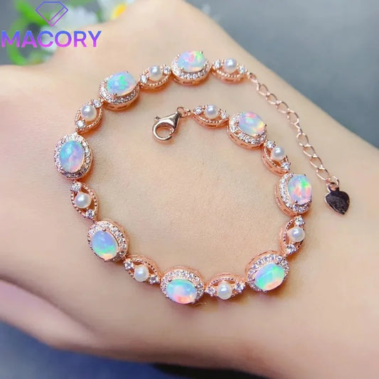 Opal bracelet silver charm
