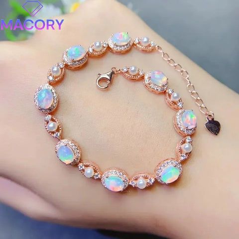 Opal bracelet silver charm