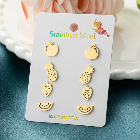 4Pairs/Lot Fashion Stainless Steel Star Moon Stud Earrings Sets
