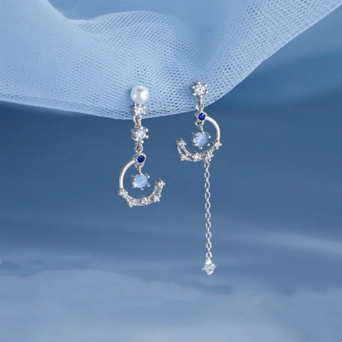 New Asymmetric Moon Butterfly Long Tassel Earrings