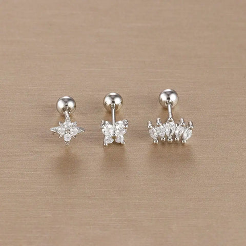 3PCS Stainless Steel Gold Color Crown Stud Earring