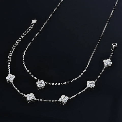 IOGOU 3 In 1 Clover Flower Pendant Necklace Earrings