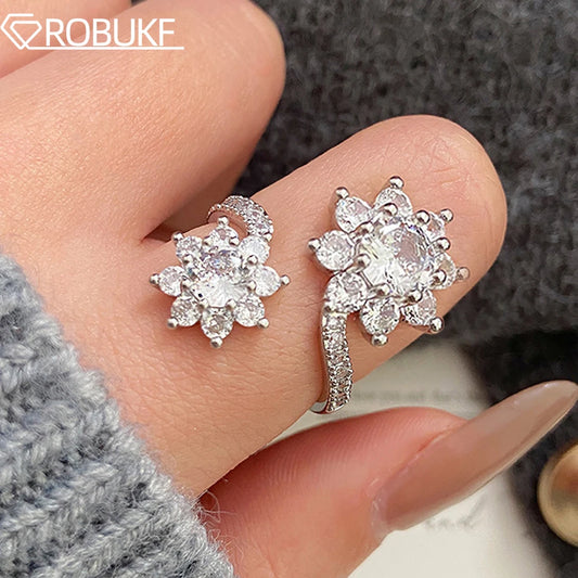 Double Sunflower Full Moissanite Engagement Rings