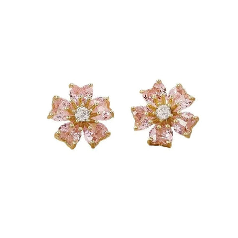 Elegant Pink Zircon Flower Ear