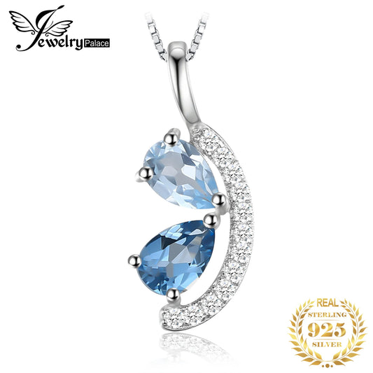 JewelryPalace Natural Sky London Blue Topaz 925 Sterling Silver Pendant Necklace for Woman Fashion Gemstone Choker Without Chain