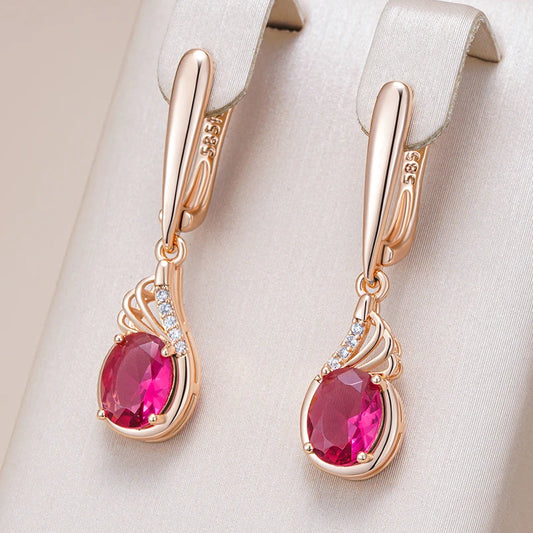Kinel Shiny Red Oval Natural Zircon Drop Earrings