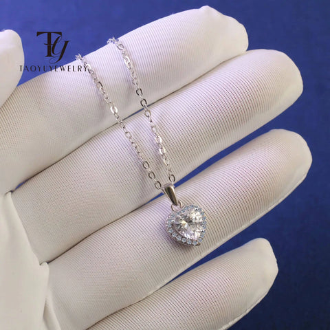 TY 1carat Moissanite Heart Pendant Women's Necklace D Color Real 925 Sterling Silver Necklace Shining Heart Valentine's Day Gift