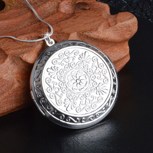 Vintage Earl Palace 925 Sterling Silver Needle Chain Round Locket  Pendant Necklace Photo Collar Necklaces Valentine's Day Gift