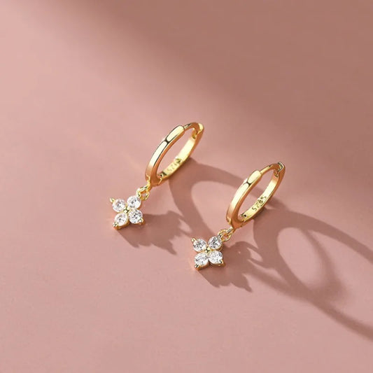 ANENJERY Zircon Flower Pendant Hoop Earrings