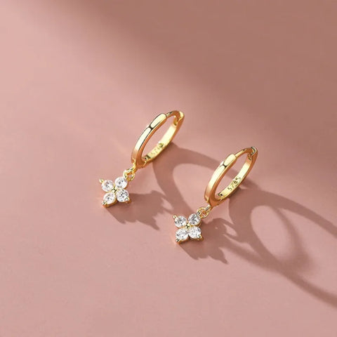 ANENJERY Zircon Flower Pendant Hoop Earrings