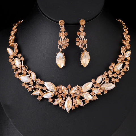 Luxury Women Necklace Earrings Set High-end Crystal Earrings Necklace Jewelry Set Bridal Wedding Party Banquet Wear Jewelry Gift