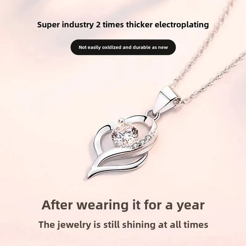 Pure Silver Necklace Women's 2021 New Style Heart Shaped Pendant Birthday Gift Ideal For Girls Friends Day Gift