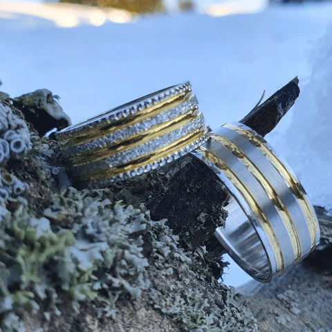 SILVERFONI 925 Sterling Real Silver Couple Wedding Rings Set For Men And Women Jewelry Yellow Silvery Bands Anniversary Gift