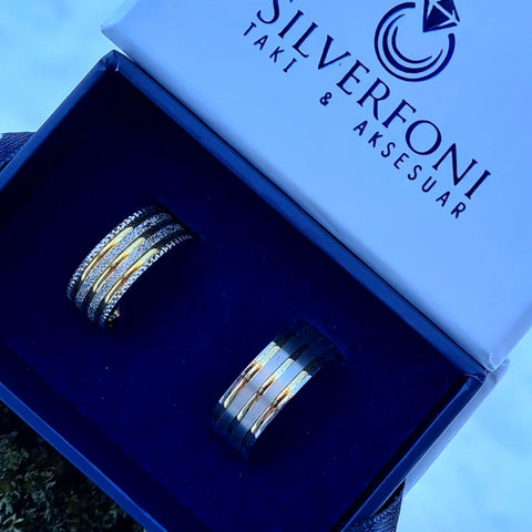 SILVERFONI 925 Sterling Real Silver Couple Wedding Rings Set For Men And Women Jewelry Yellow Silvery Bands Anniversary Gift
